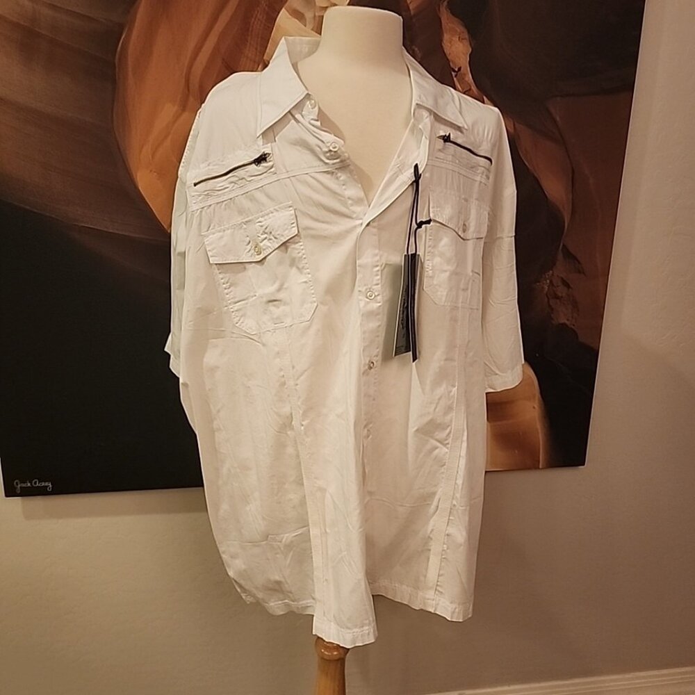 NWT Koman Mens 4x White Button Shirt Short Sleeve Cotton Pockets